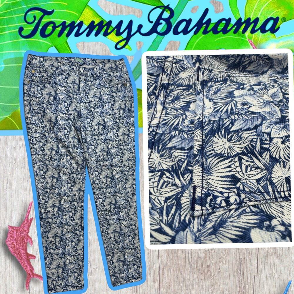 Tommy Bahama Blue White Floral Tropical Stretch Pants Size 10